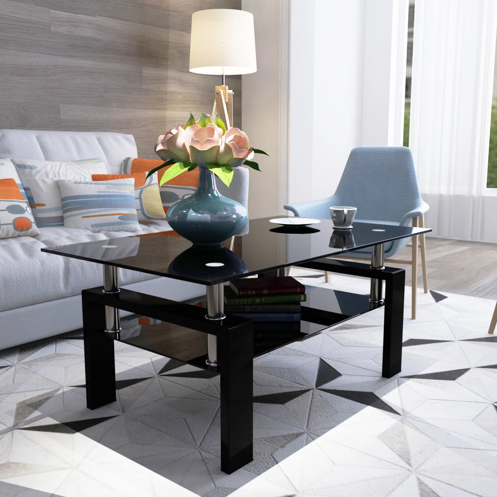 Modern Black Glass Coffee Table 🖤✨ | Rectangle Center Table (39”)