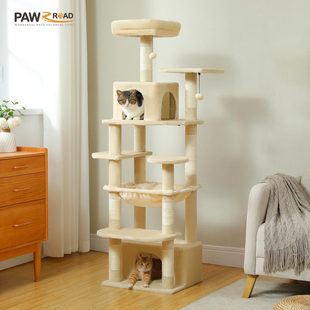 Large Cat Tree Tower 🐱🏡 | Scratching Posts + Hammock + Toys (136/164/184cm)
