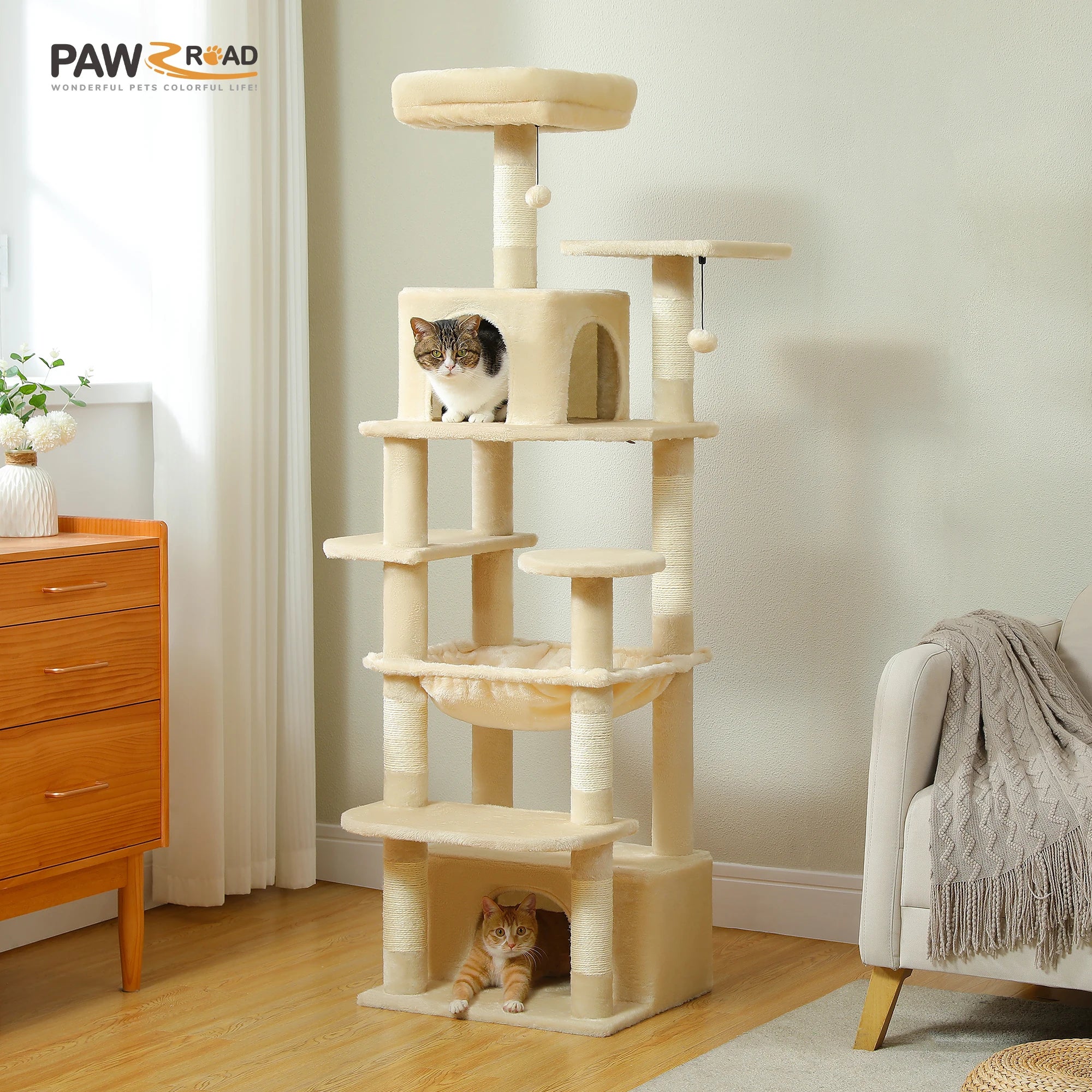 Large Cat Tree Tower 🐱🏡 | Scratching Posts + Hammock + Toys (136/164/184cm)