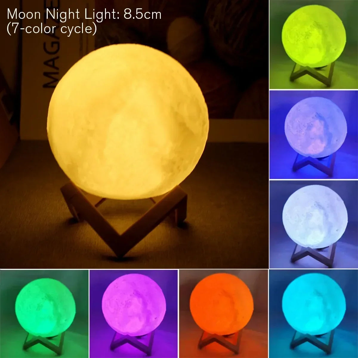 8cm Mini Moon Lamp 🌙✨ | LED Night Light (Yellow / Color / White) Gift Idea 🎁