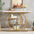Modern 2-Ring Console Table ✨⭕ | 2-Tier Shelves + Wood Top (5 Colors)