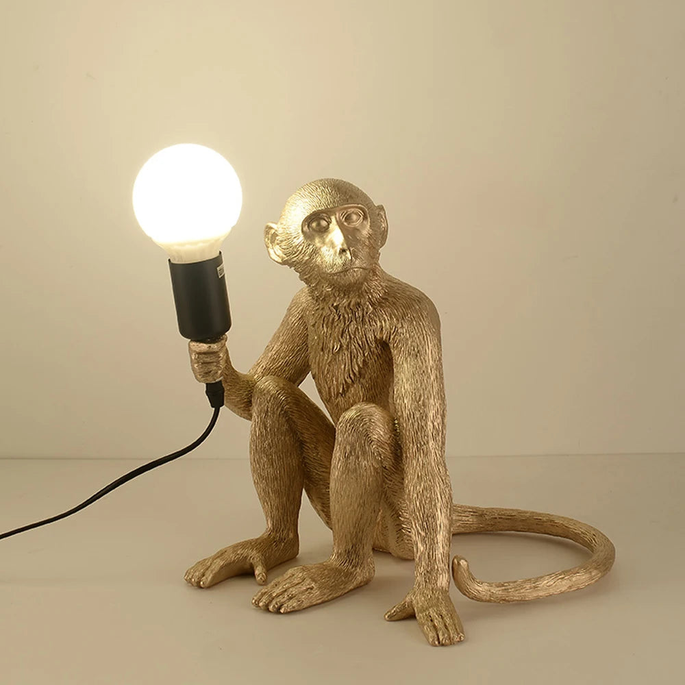 Monkey Table Lamp Sculpture 🐒💡✨ | Decorative Sitting Monkey Holding Bulb