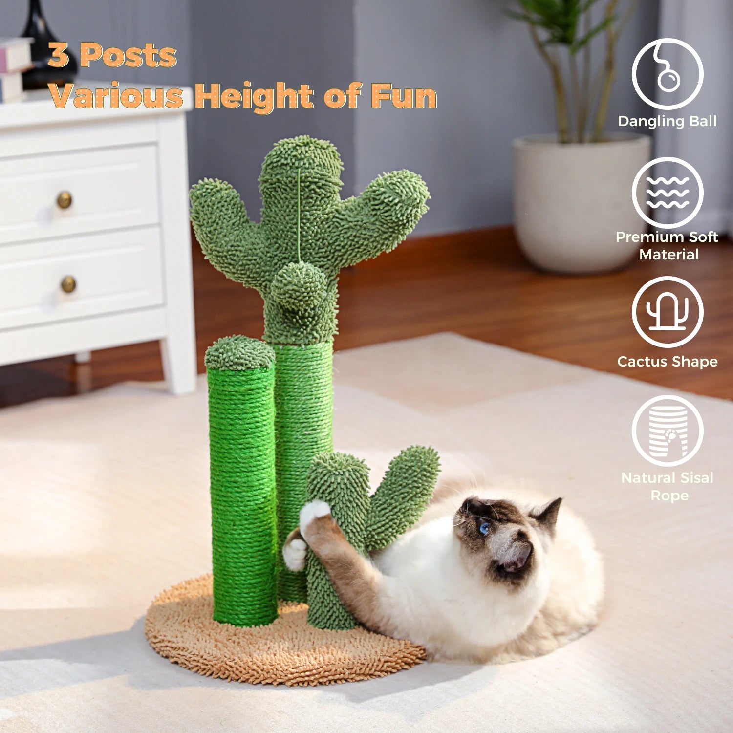 Cactus Cat Scratching Post 🌵🐱✨ | 2 Sizes (M/L) + 2 Colors