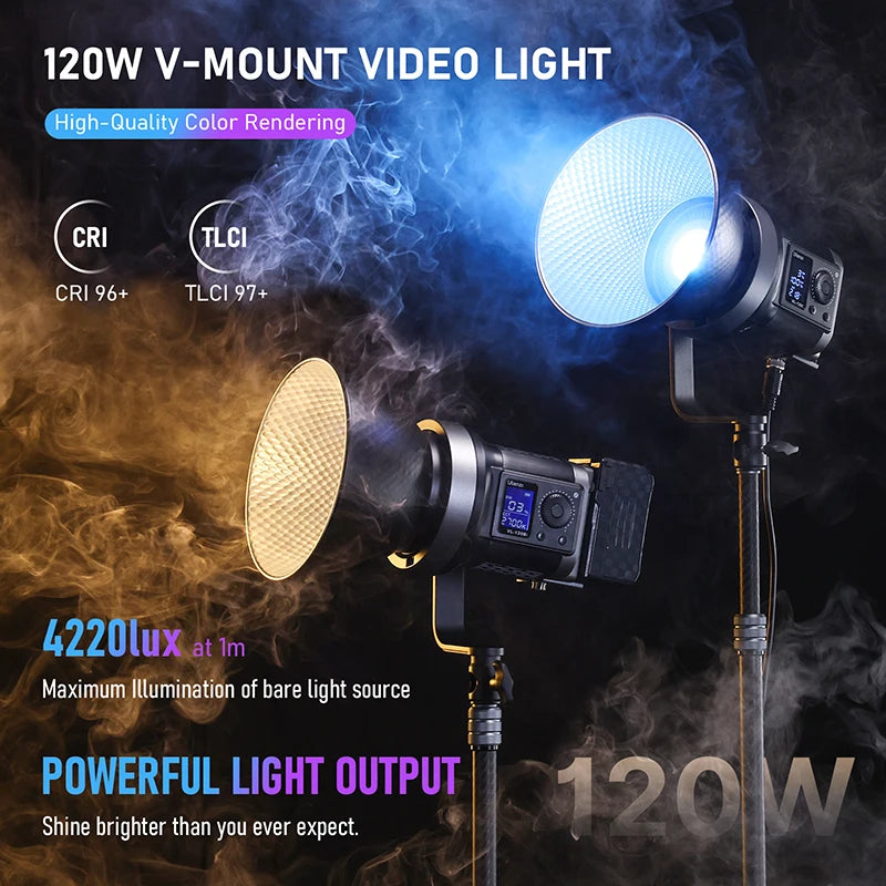 COB Video Light w/ App Control 🎥✨ | V-Mount Studio Light 2700K–6500K (VL200B / VL120C / VL120BI)