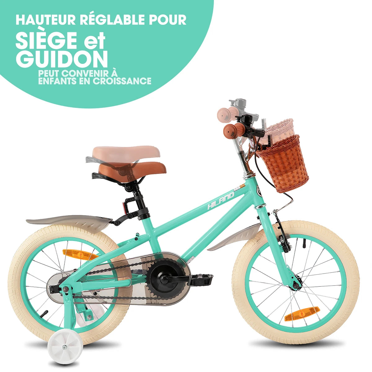 🚲💖 Girls Bike with Training Wheels – Front Basket + Brown Seat (14” / 16” / 18”)