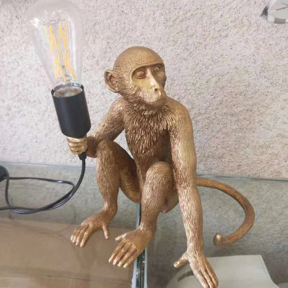 Monkey Table Lamp Sculpture 🐒💡✨ | Decorative Sitting Monkey Holding Bulb