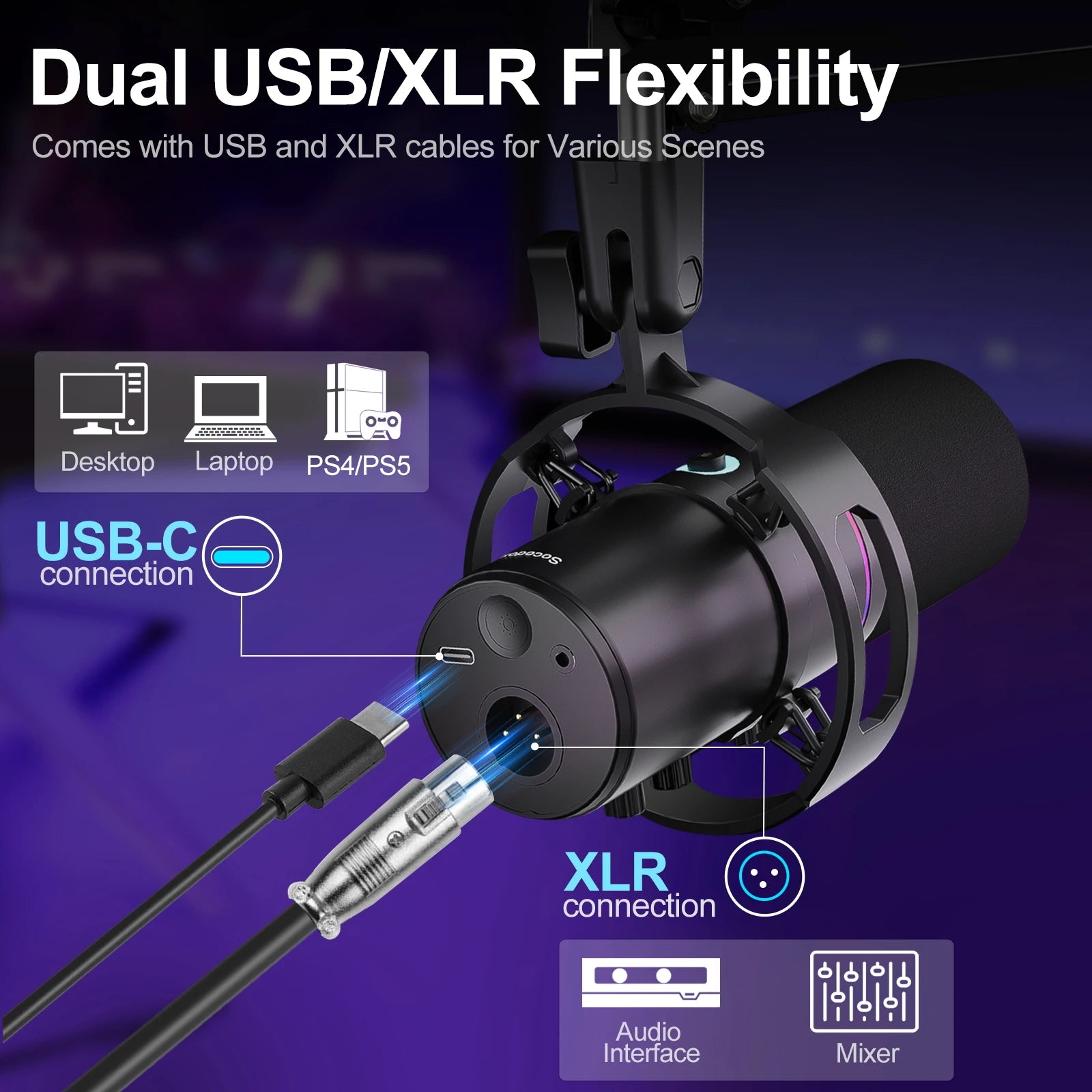 USB/XLR Dynamic Microphone Kit 🎙️✨ | RGB + Mute + Noise Cancelling (Streaming/Podcast/Gaming)