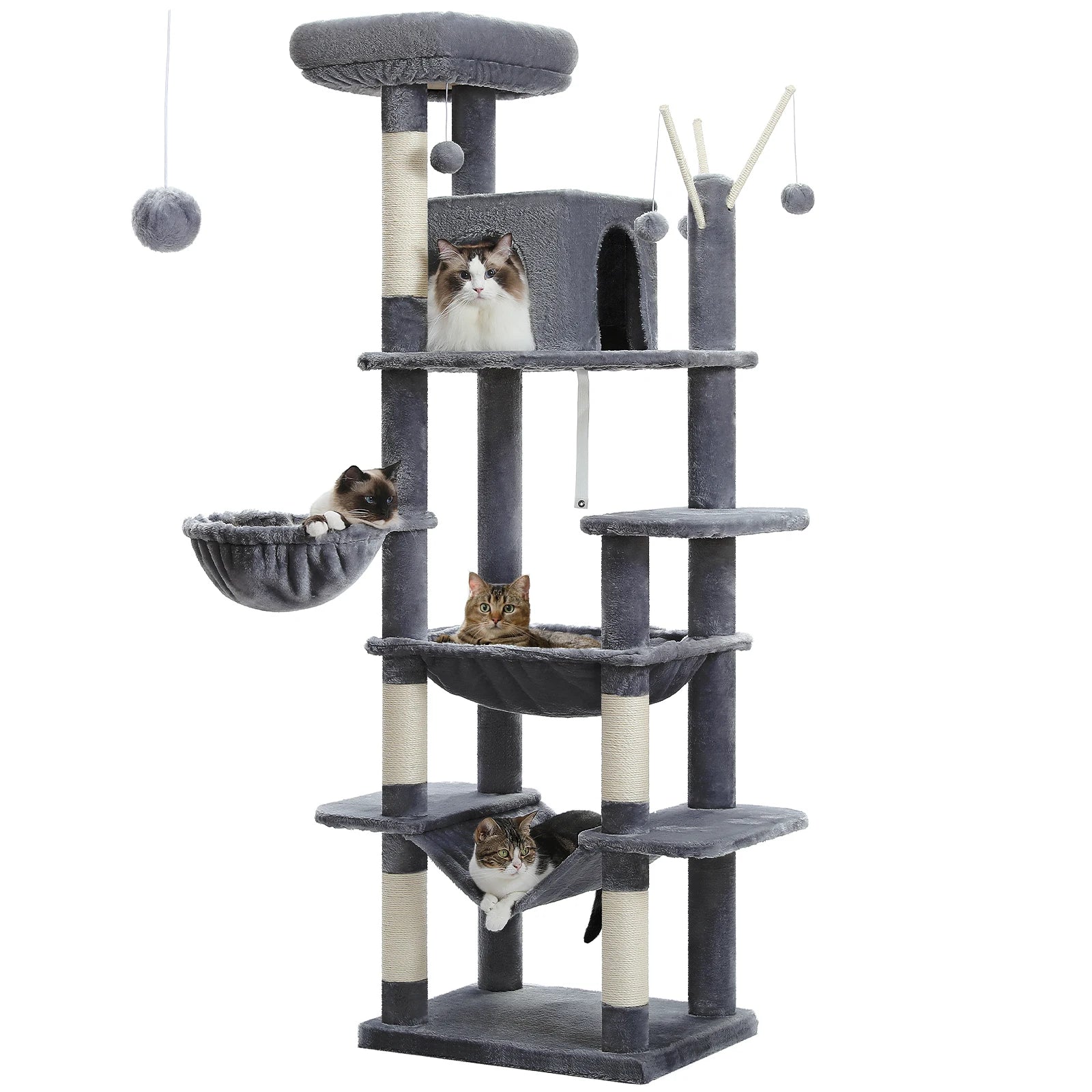 175cm Large Cat Tree Tower 🐱✨ | Multiple Cubbies + Hanging Toys (9 Color Options)