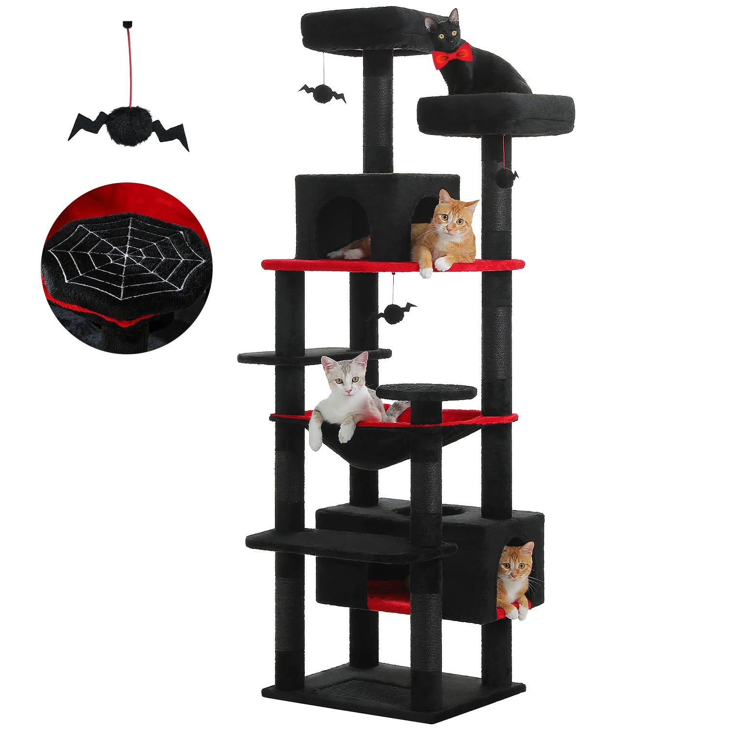 Large Cat Tree Tower 🐱🏡 | Scratching Posts + Hammock + Toys (136/164/184cm)