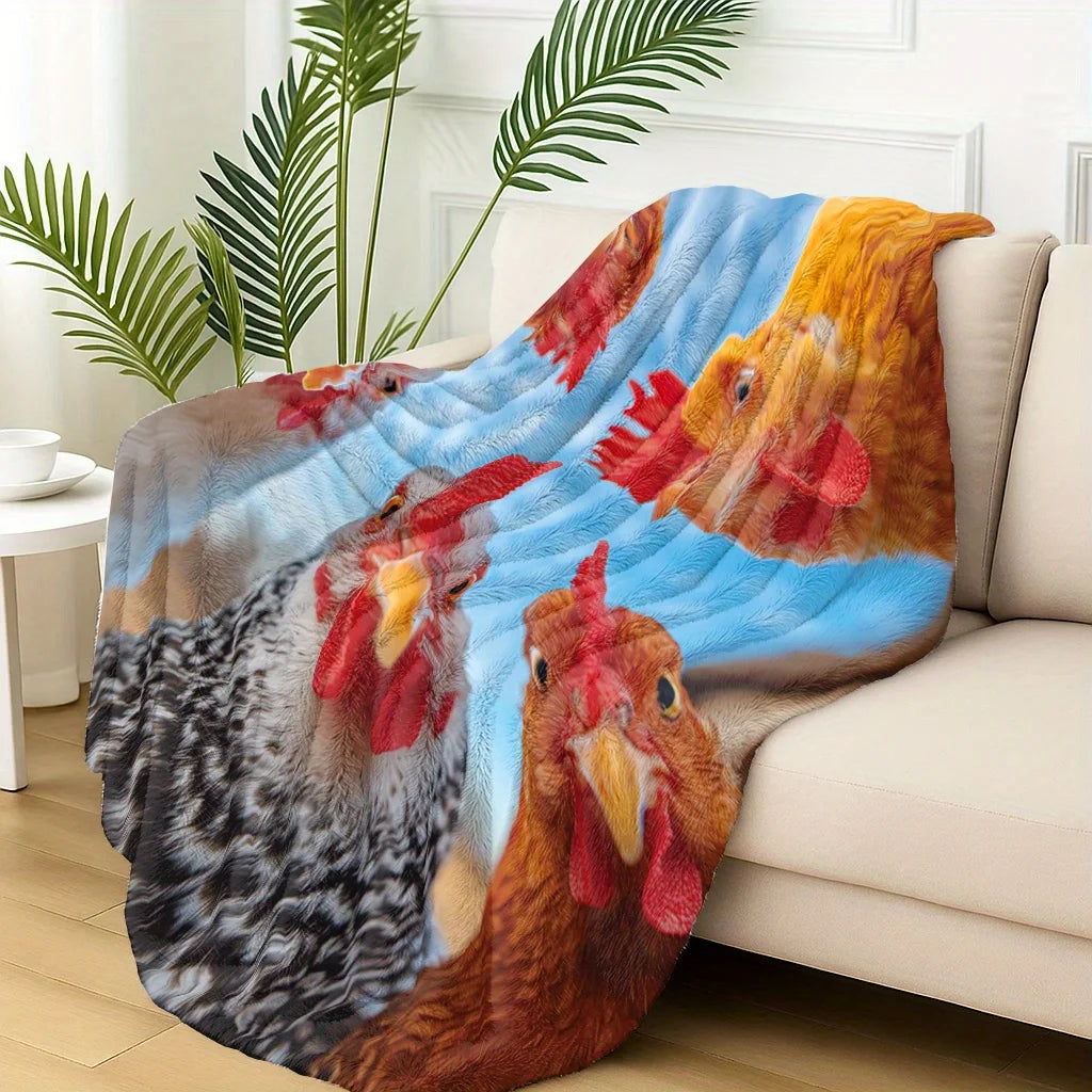 🐔😂 Funny Chicken Blanket – 5 Chickens Staring Down Print (4 Sizes)