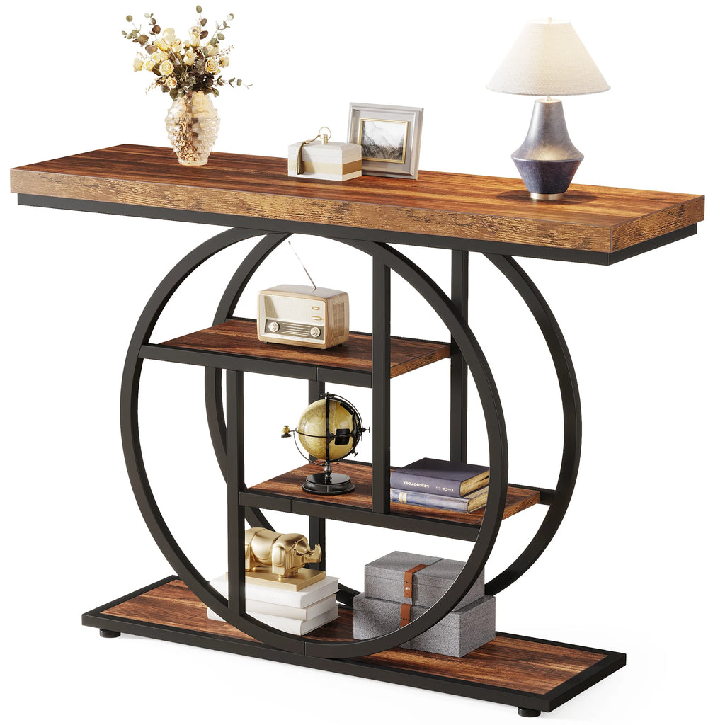 Modern 2-Ring Console Table ✨⭕ | 2-Tier Shelves + Wood Top (5 Colors)