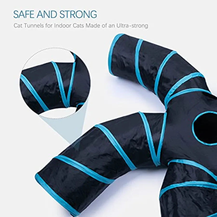 5-Way Interactive Pet Tunnel 🐾🌀 | Collapsible Cat Tunnel w/ Ball (Blue)