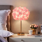 Rose Flower Table Lamp 🌹✨ | 52-Rose Shade + Polished Metal Base (Pink/White)