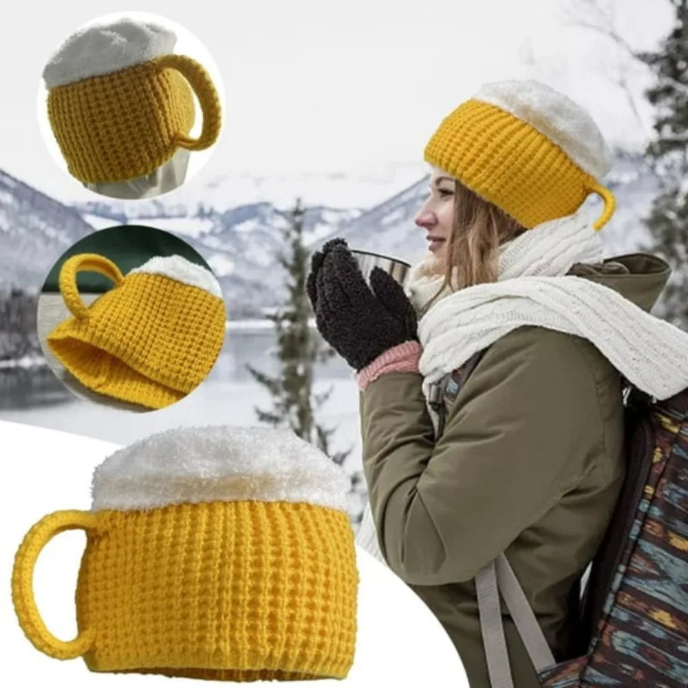 🍺🧢 3D Beer Mug Beanie Hat – Funny Knitted Unisex Winter Cap (Autumn/Winter)