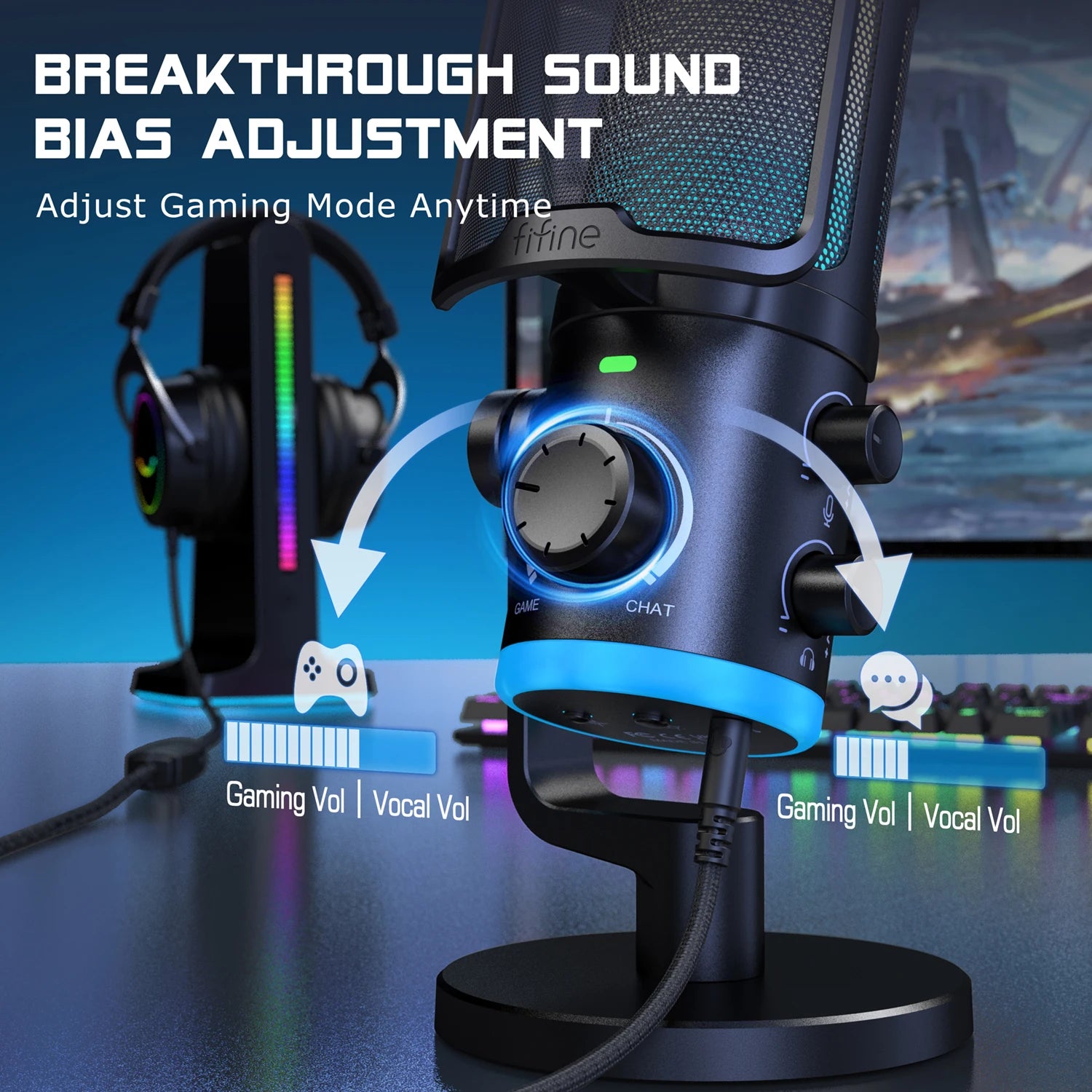 AmpliGame AM6 USB Gaming Microphone 🎮🎙️✨ | RGB + Noise Cancelling + Gain Knob