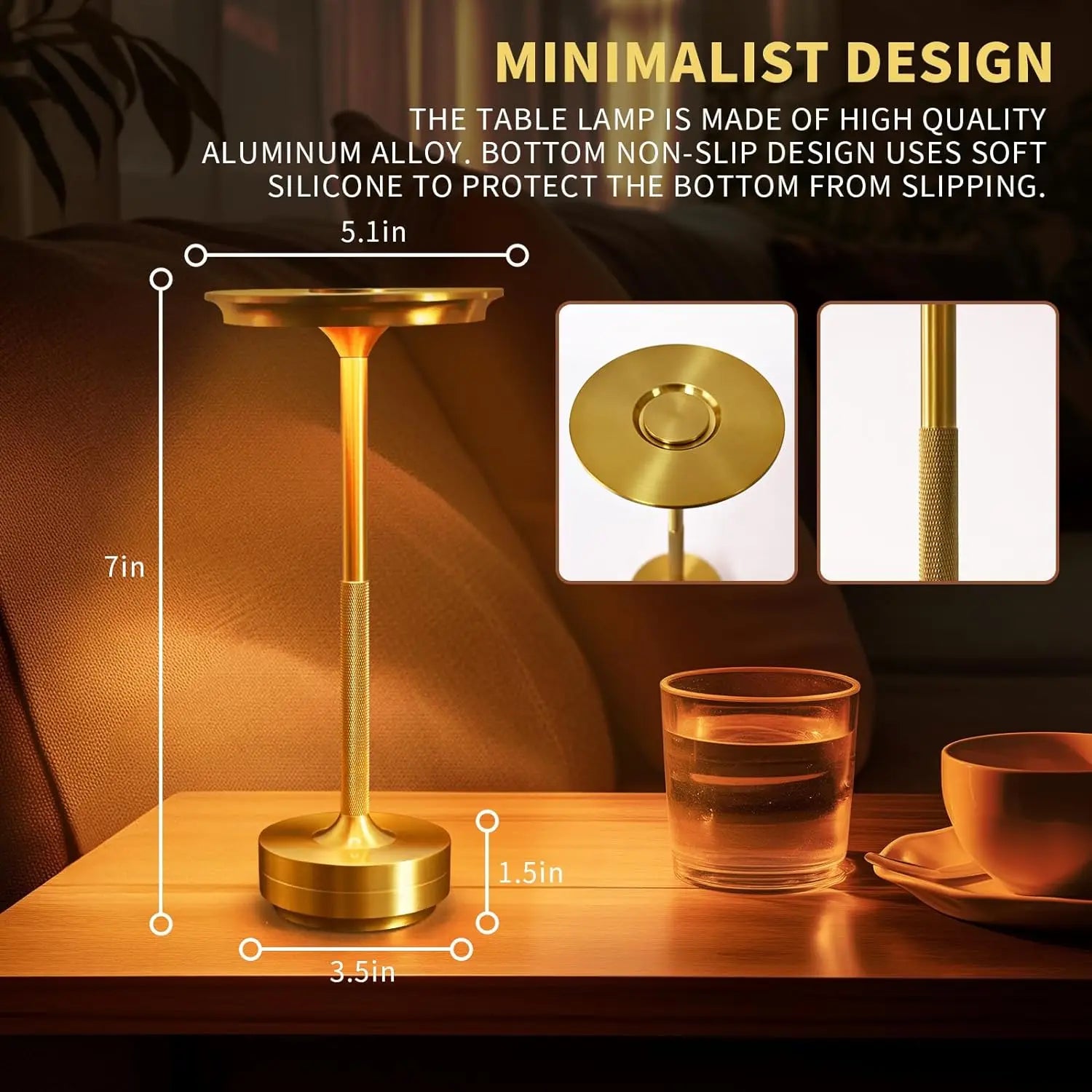 Wireless Touch LED Table Lamp ✨💡 | Portable Dimmable Mood Light (Gold/Silver/Black)