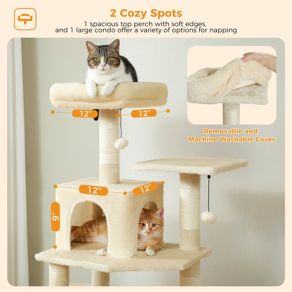 Large Cat Tree Tower 🐱🏡 | Scratching Posts + Hammock + Toys (136/164/184cm)