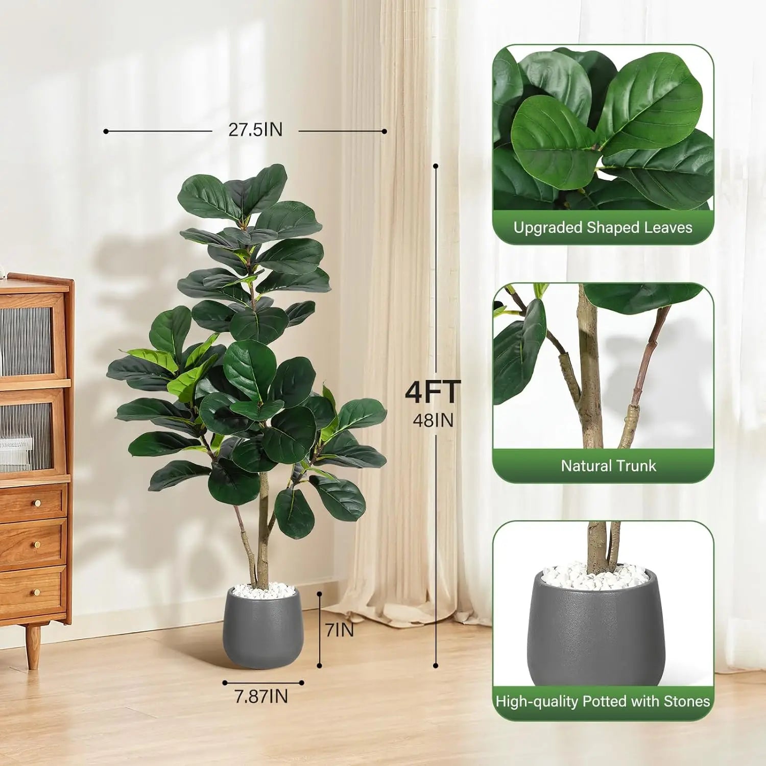 Artificial Fiddle Leaf Fig Tree 🌿✨ | Realistic Faux Ficus (4–7FT)