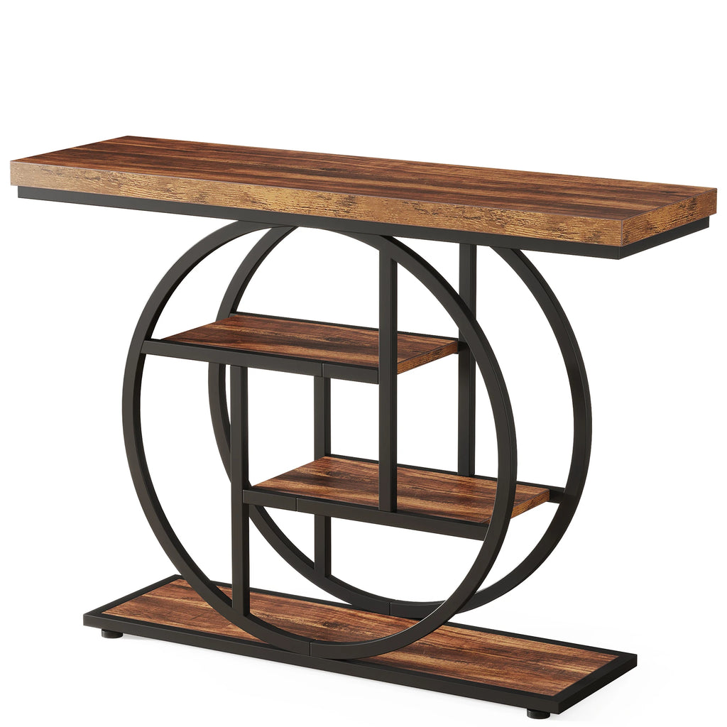 Modern 2-Ring Console Table ✨⭕ | 2-Tier Shelves + Wood Top (5 Colors)