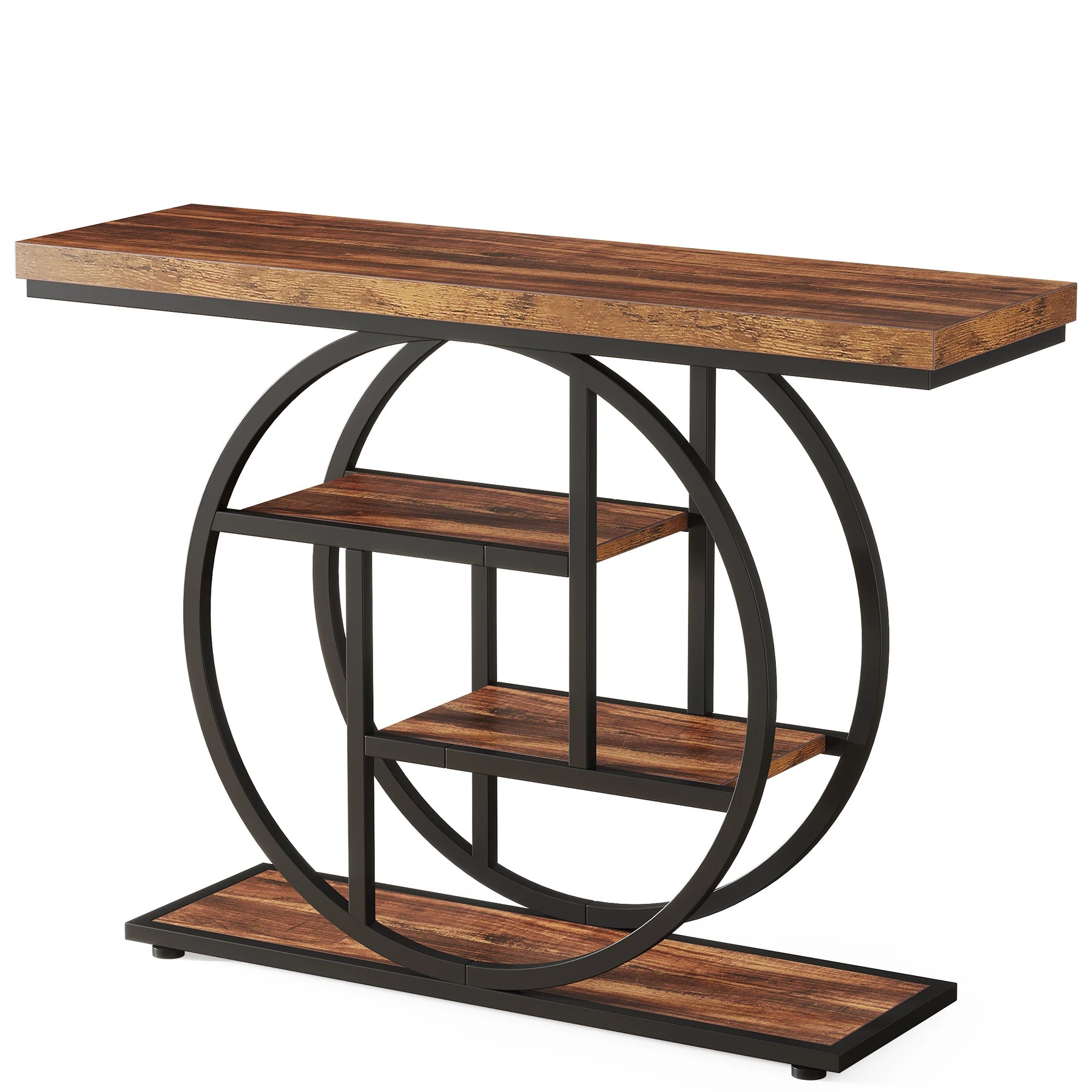Modern 2-Ring Console Table ✨⭕ | 2-Tier Shelves + Wood Top (5 Colors)