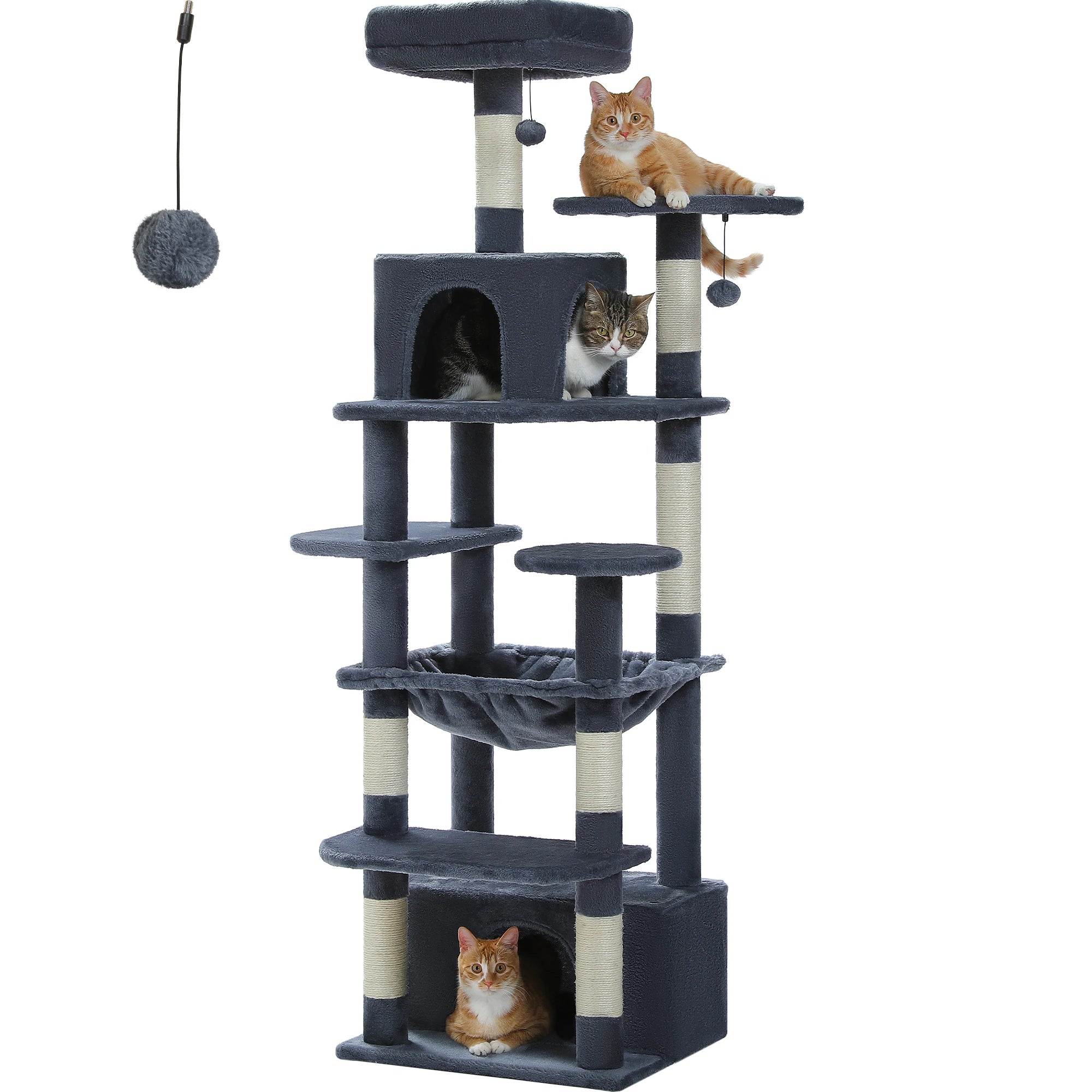 Large Cat Tree Tower 🐱🏡 | Scratching Posts + Hammock + Toys (136/164/184cm)