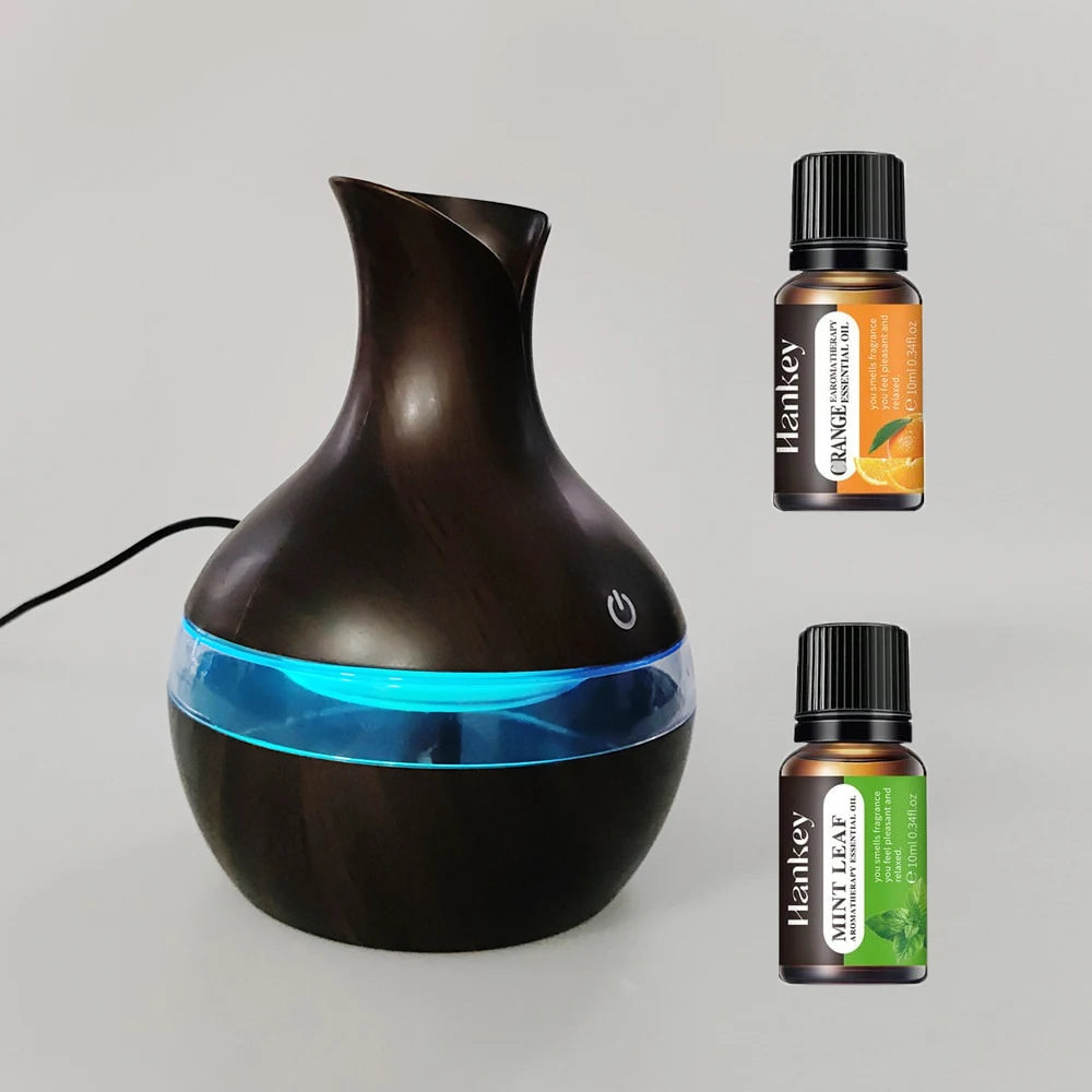 USB Aroma Diffuser & Humidifier 🌫️✨ | 300ml + 7-Color LED (Dark Wood)