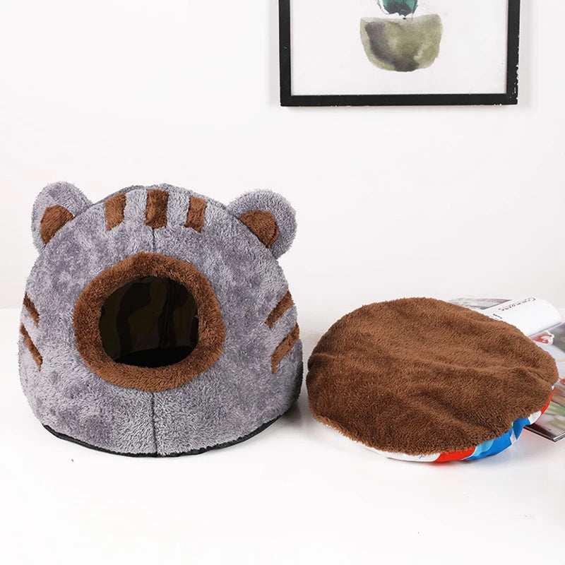 Teddy Ear Pet Nest Bed 🧸🐾✨ | Cozy Cat Cave (S/L, Grey/Brown)