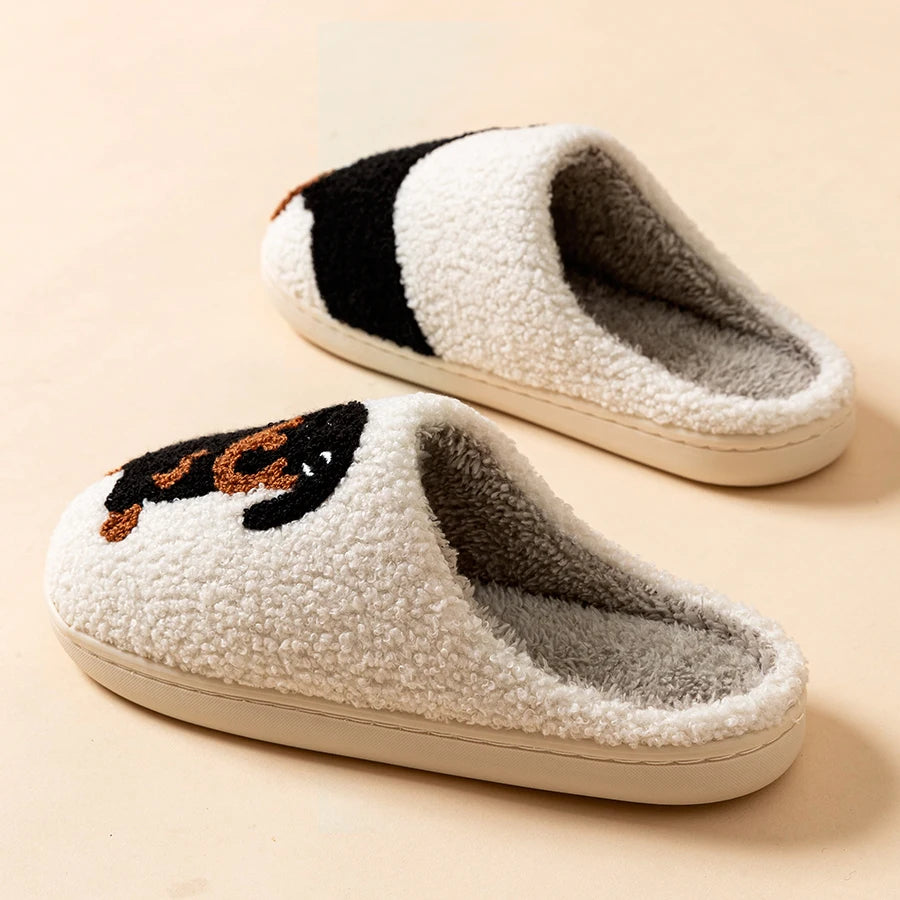 🐶🤍 Dachshund Split-Design Slippers – Cozy Cotton Home Slippers (White) Super Comfy & Cute