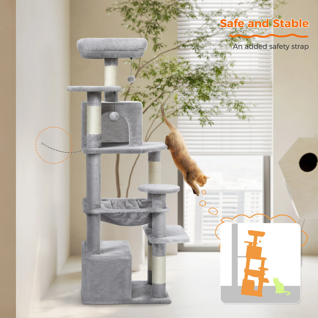 Large Cat Tree Tower 🐱🏡 | Scratching Posts + Hammock + Toys (136/164/184cm)