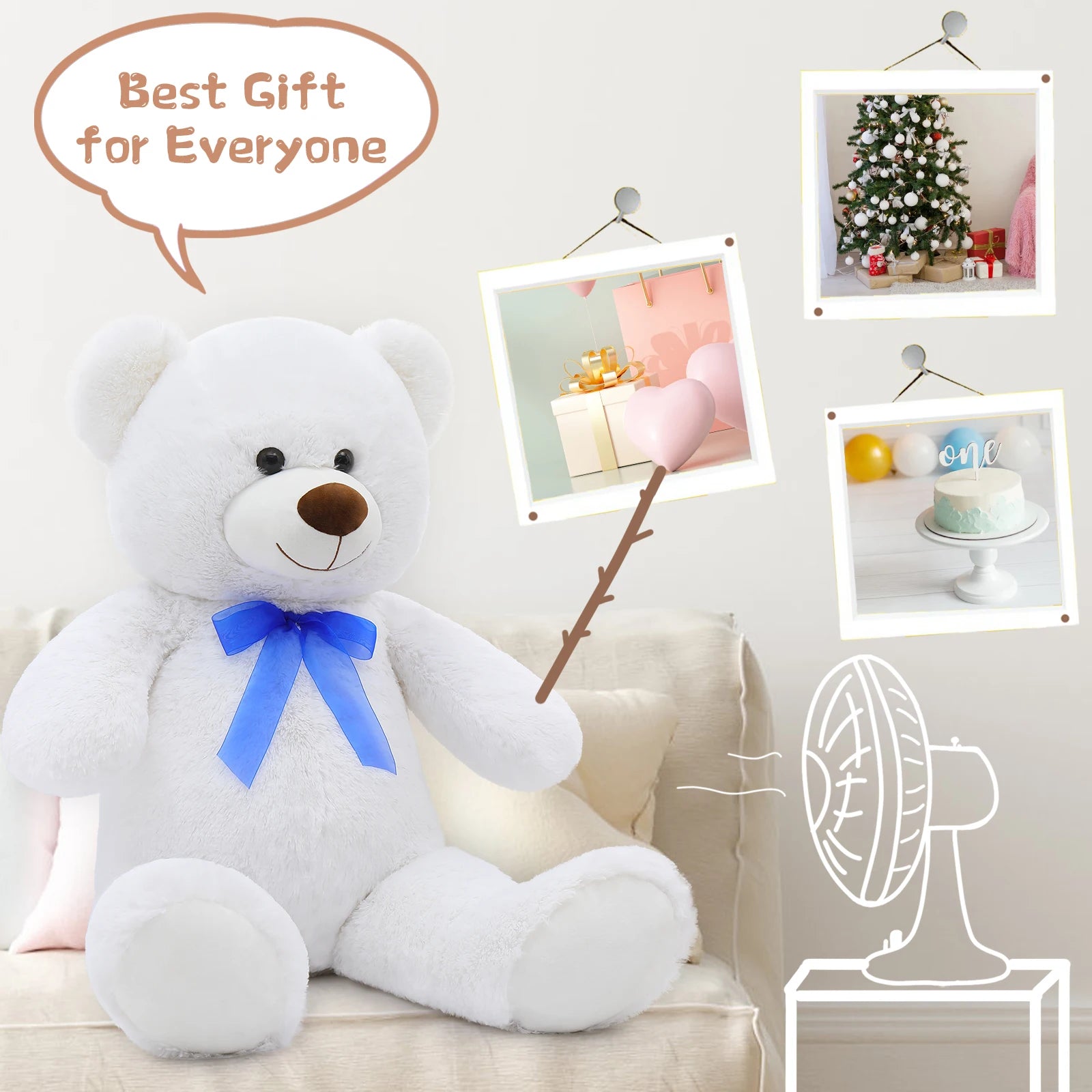 🧸🤍 White Teddy Bear Plush – 90 cm Soft & Cuddly Stuffed Toy