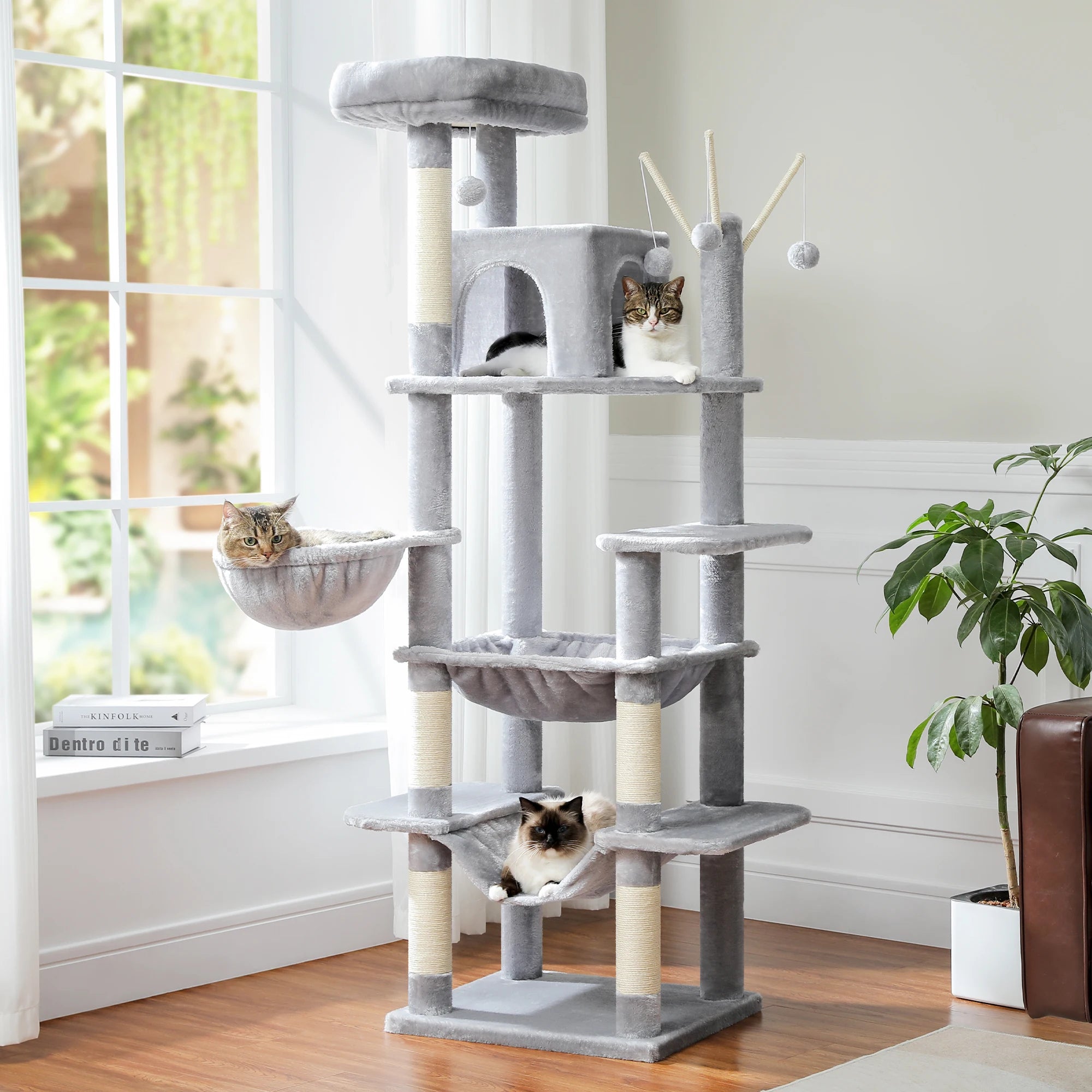 175cm Large Cat Tree Tower 🐱✨ | Multiple Cubbies + Hanging Toys (9 Color Options)