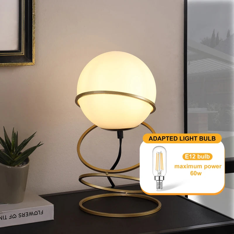 Modern Gold Spiral Glass Globe Lamp ✨💛 | 13.5” Table Lamp (4-Ring Metal Design)