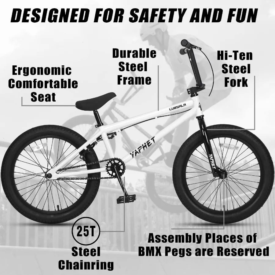 🚴‍♂️🔥 Freestyle BMX Bike 20 Inch – Durable High-Tensile Frame, Lightweight Trick Bike (White)
