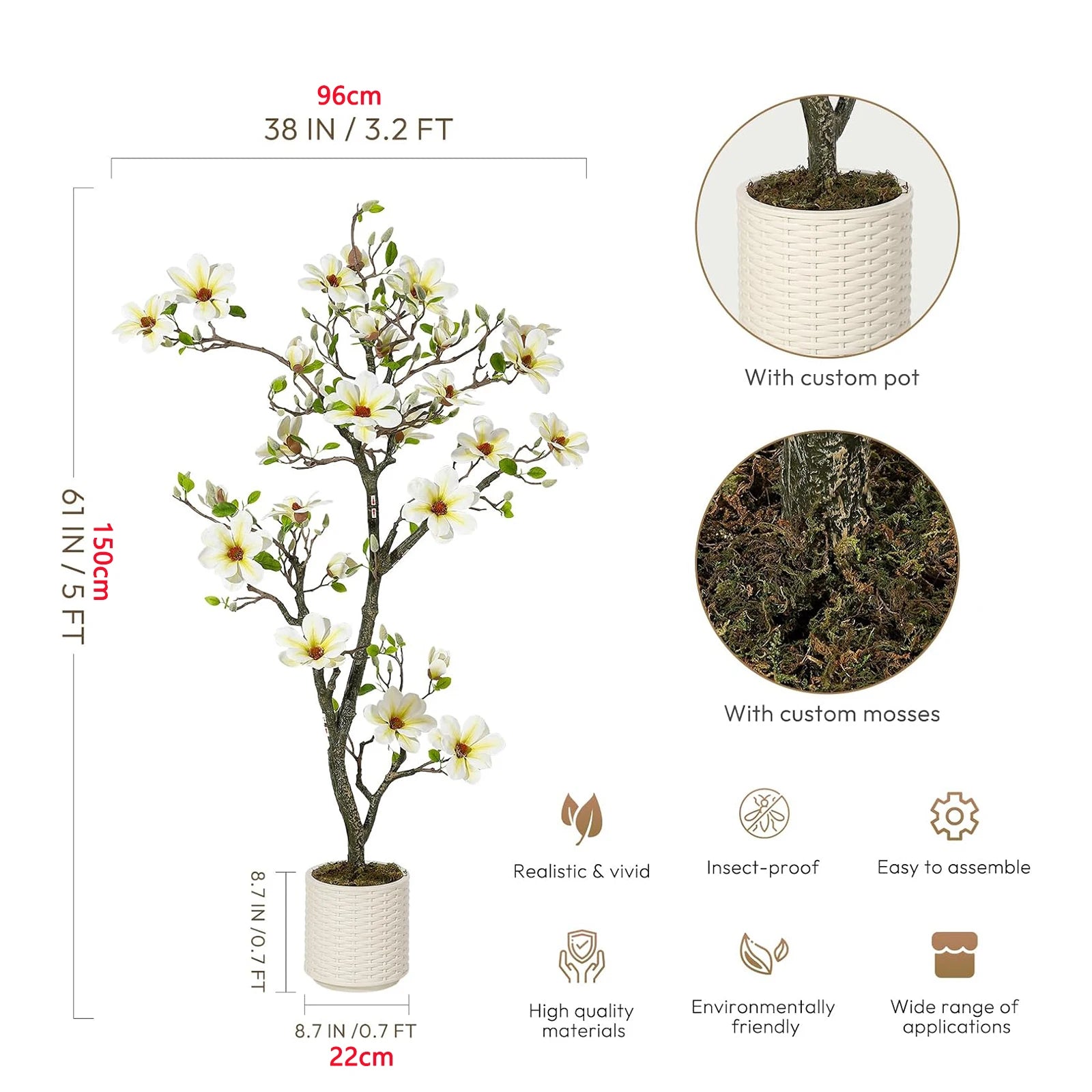 Artificial Magnolia Tree 🌸✨ | Faux Flowering Plant with LED Light (6 Variants)