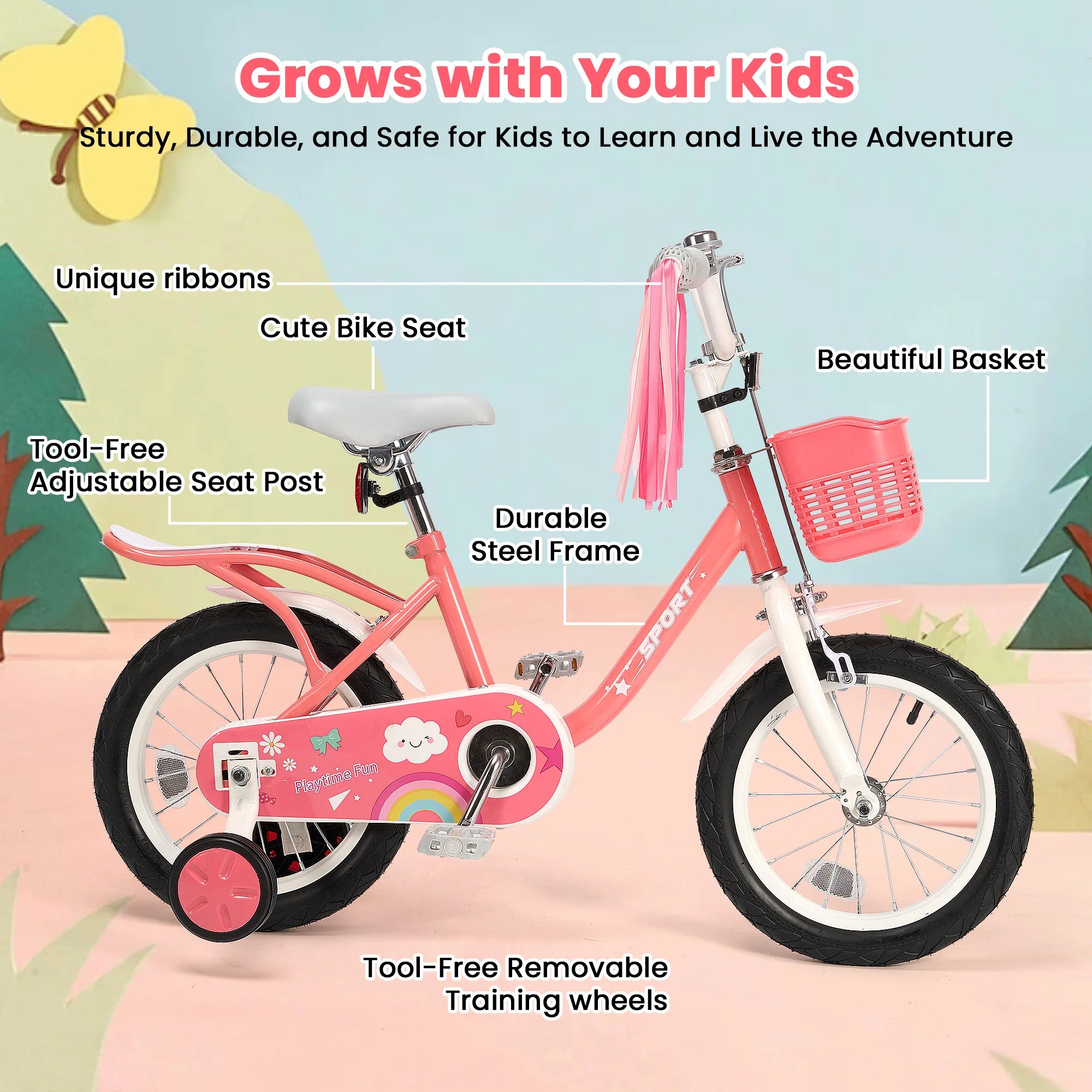 🚲💗 Girls Bike 12” – Cute Pink Bicycle with Front Basket & Handlebar Streamers