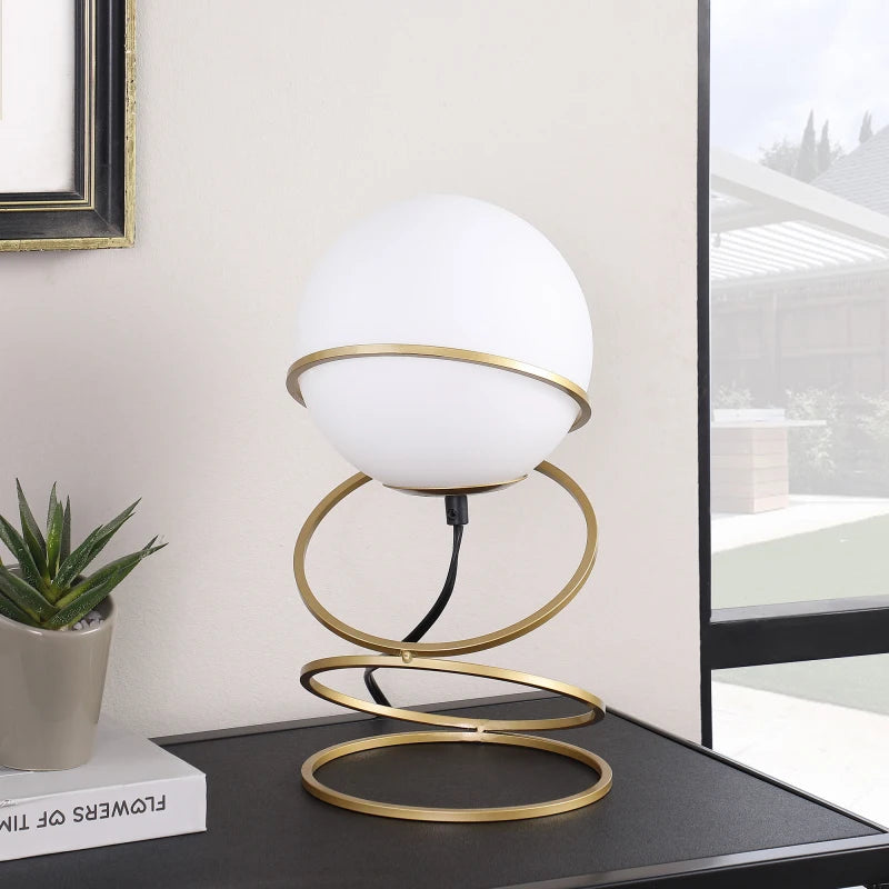 Modern Gold Spiral Glass Globe Lamp ✨💛 | 13.5” Table Lamp (4-Ring Metal Design)