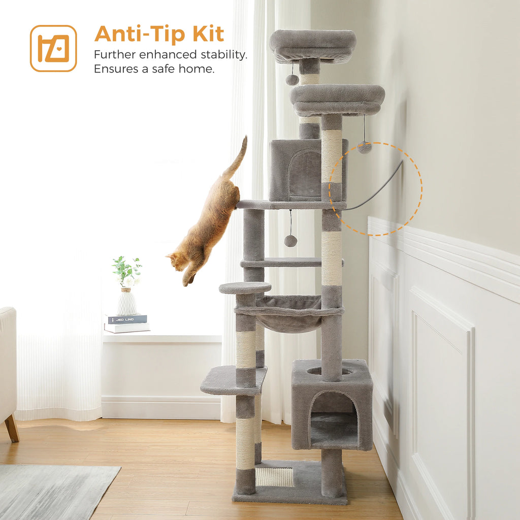 Large Cat Tree Tower 🐱🏡 | Scratching Posts + Hammock + Toys (136/164/184cm)