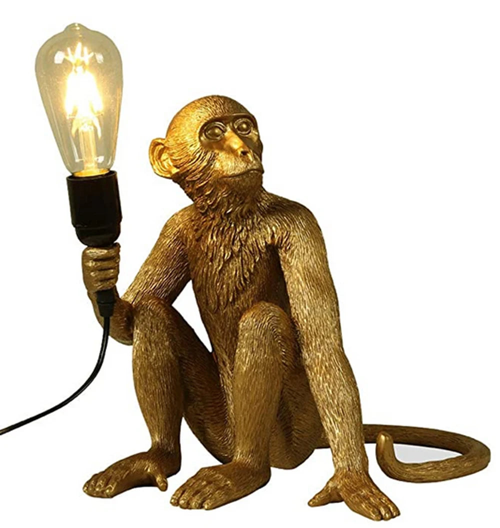 Monkey Table Lamp Sculpture 🐒💡✨ | Decorative Sitting Monkey Holding Bulb