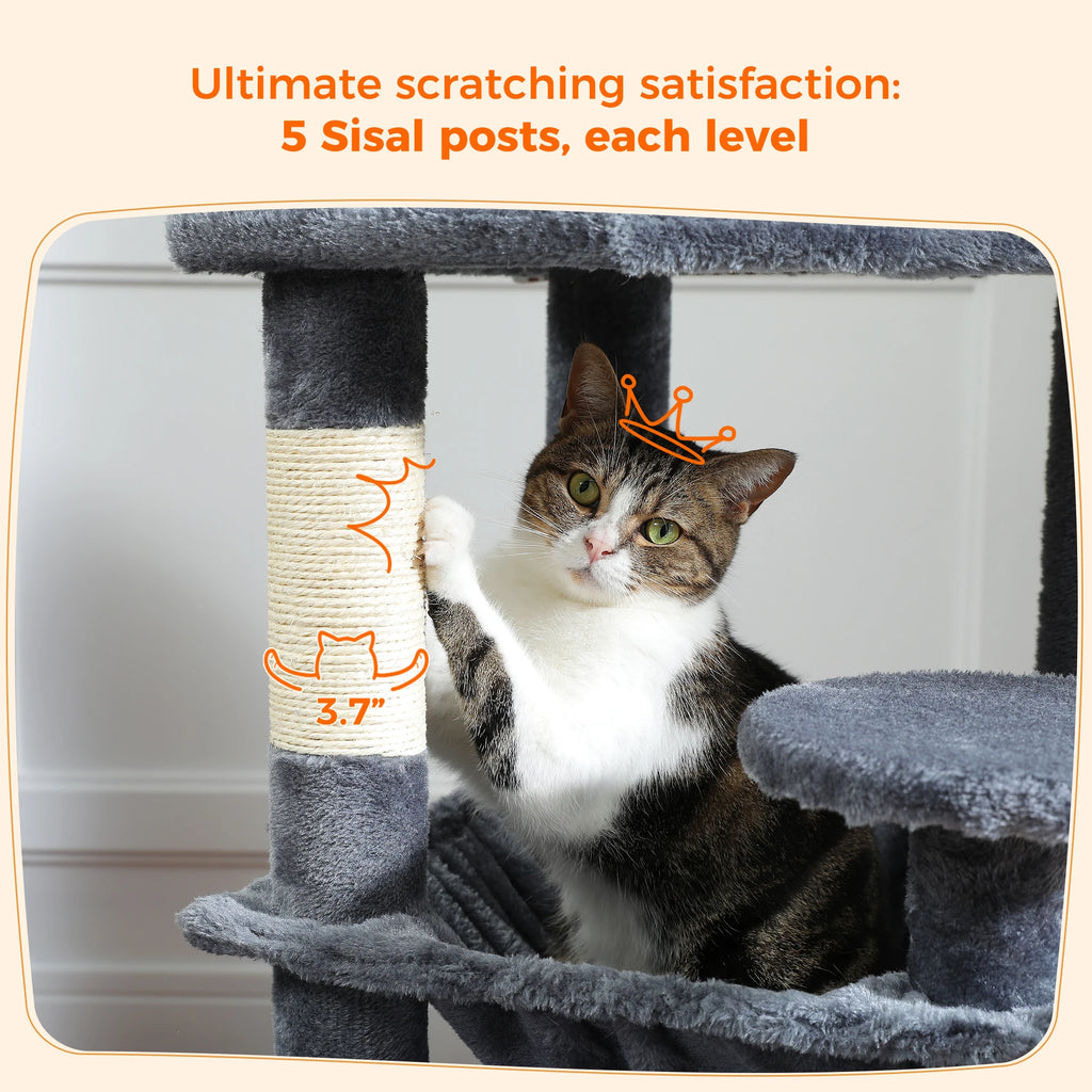 Large Cat Tree Tower 🐱🏡 | Scratching Posts + Hammock + Toys (136/164/184cm)