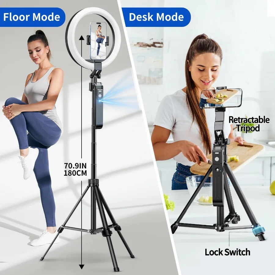 Auto Face-Tracking Tripod 🤳✨ | 360° Rotation + RGB Light + Remote & Gesture Control