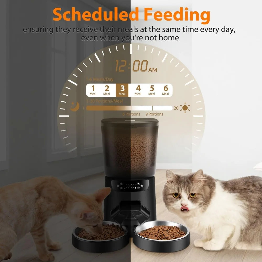 5L Double Automatic Cat Feeder 🐱🐱🍽️ | 2 Stainless Bowls + Timer (Up to 20 Cups)