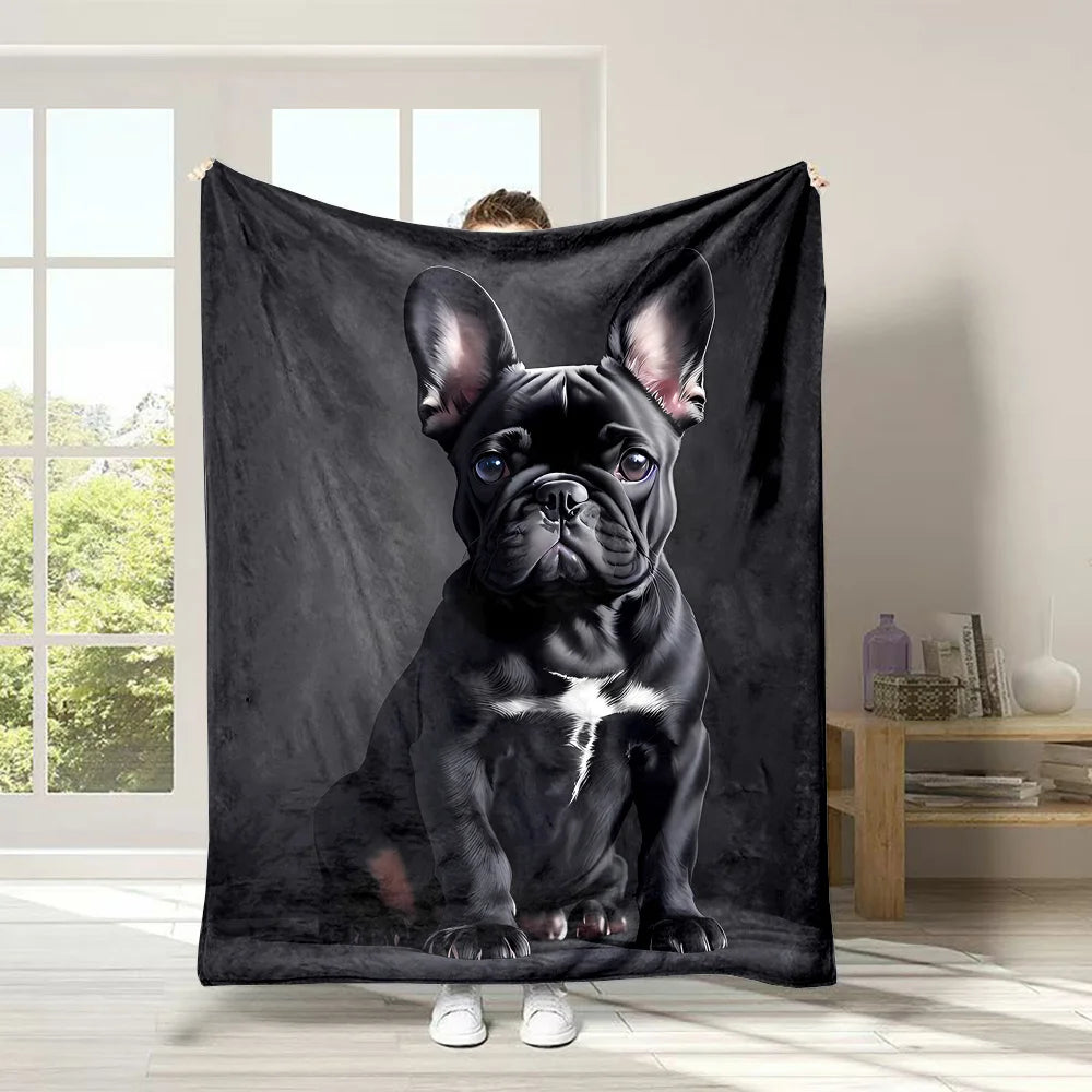 🐶🖤 Black French Bulldog Blanket – Cute Dog Print Throw (4 Sizes)