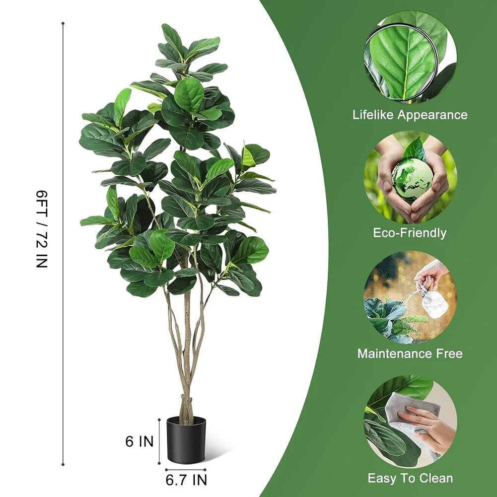 Tall Artificial Fiddle Leaf Fig Tree 🌿✨ | Faux Ficus Lyrata w/ Pot (4–6FT)