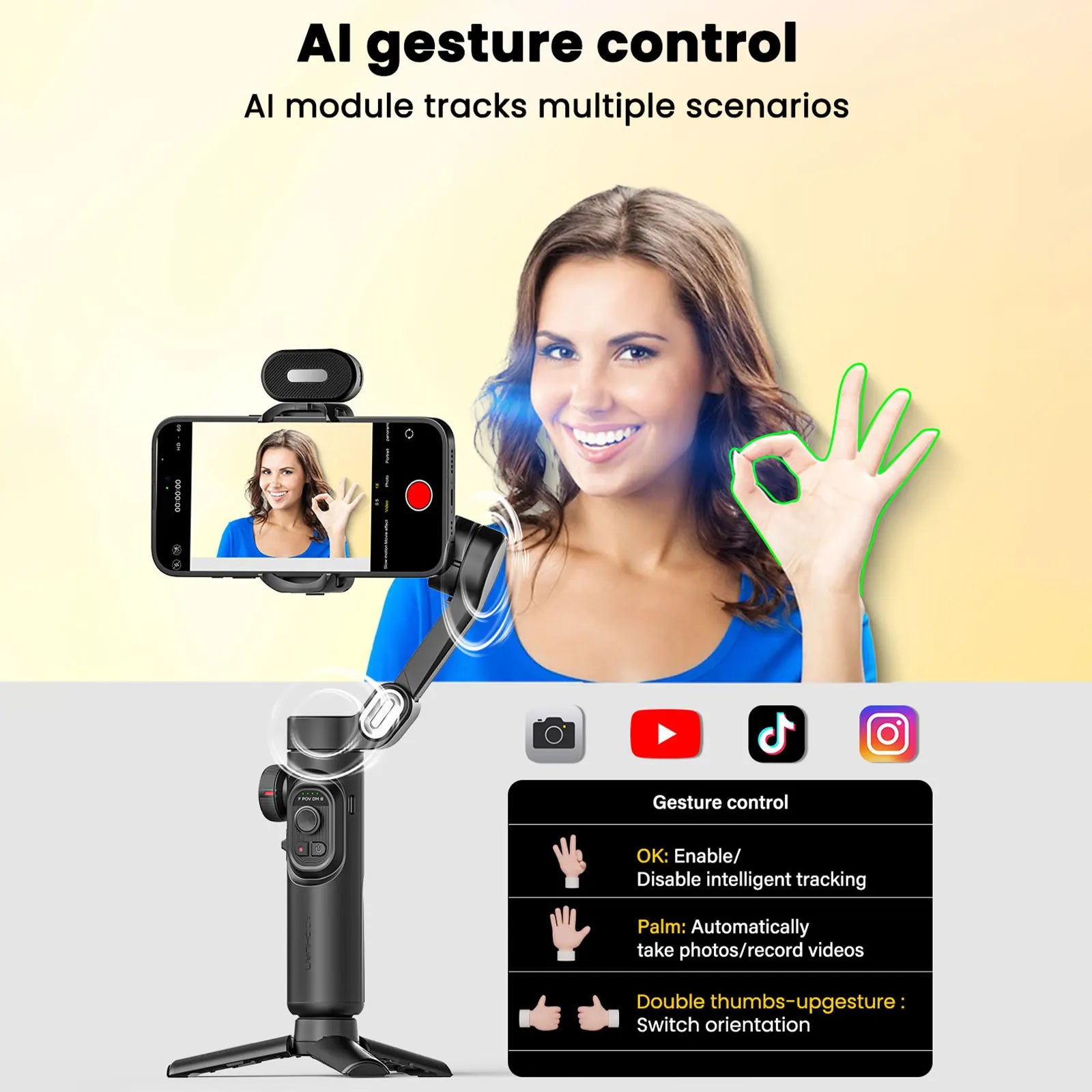Smart XE AI Gimbal Stabilizer 🤳✨ | No-App Face Tracking + Gesture Control (TikTok/YouTube)