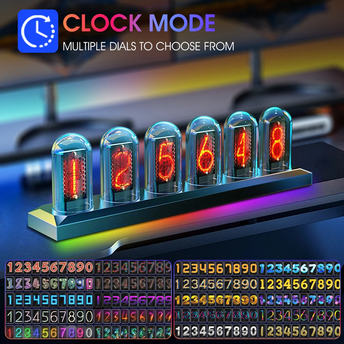 Tube Style Digital Clock ✨⏰ | IPS Color Screen + Neon Glow (RGB Base Option)